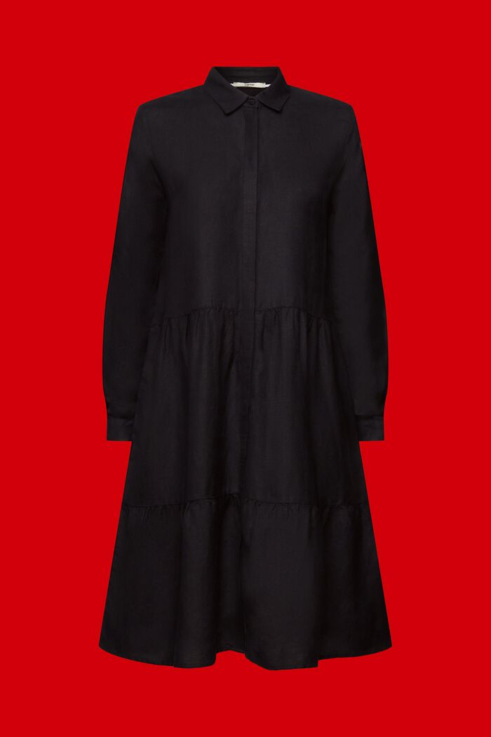 Hemdkleid in Minilänge aus Leinenmix, BLACK, detail image number 6