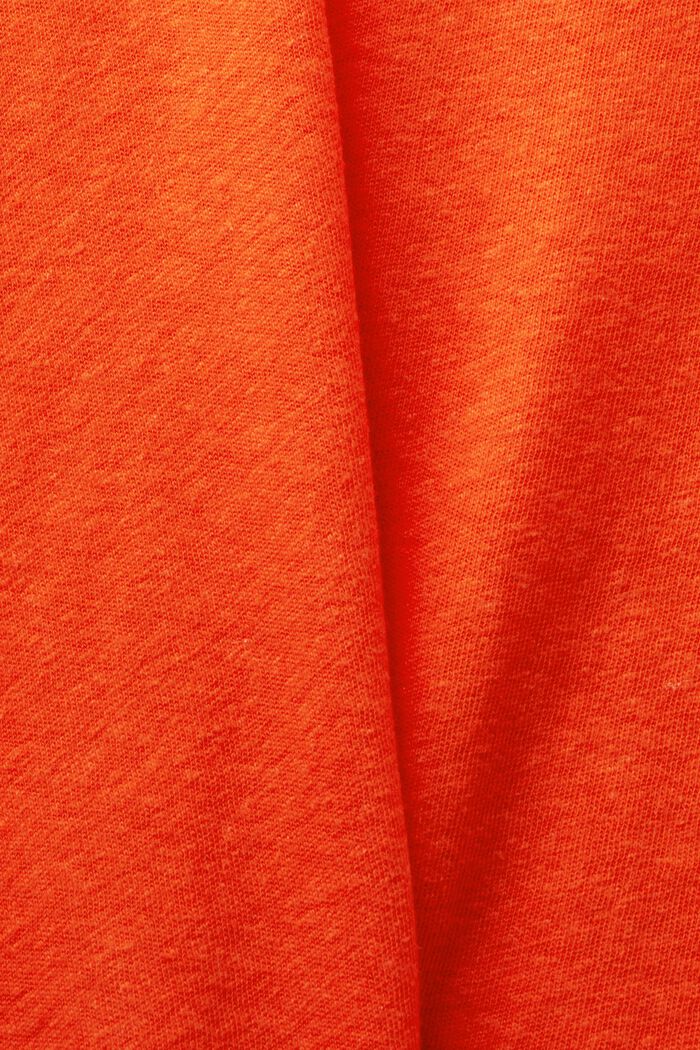 T-Shirt mit V-Ausschnitt aus Baumwolle-Leinen-Mix, BRIGHT ORANGE, detail image number 4