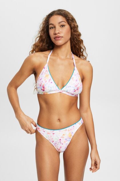 Wattiertes Neckholder-Bikinitop mit floralem Print
