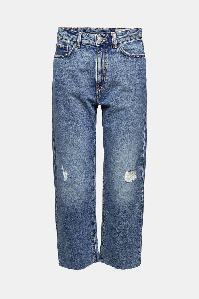 Recycelt: Destroyed-Jeans mit geradem Bein, BLUE DARK WASHED, detail image number 7