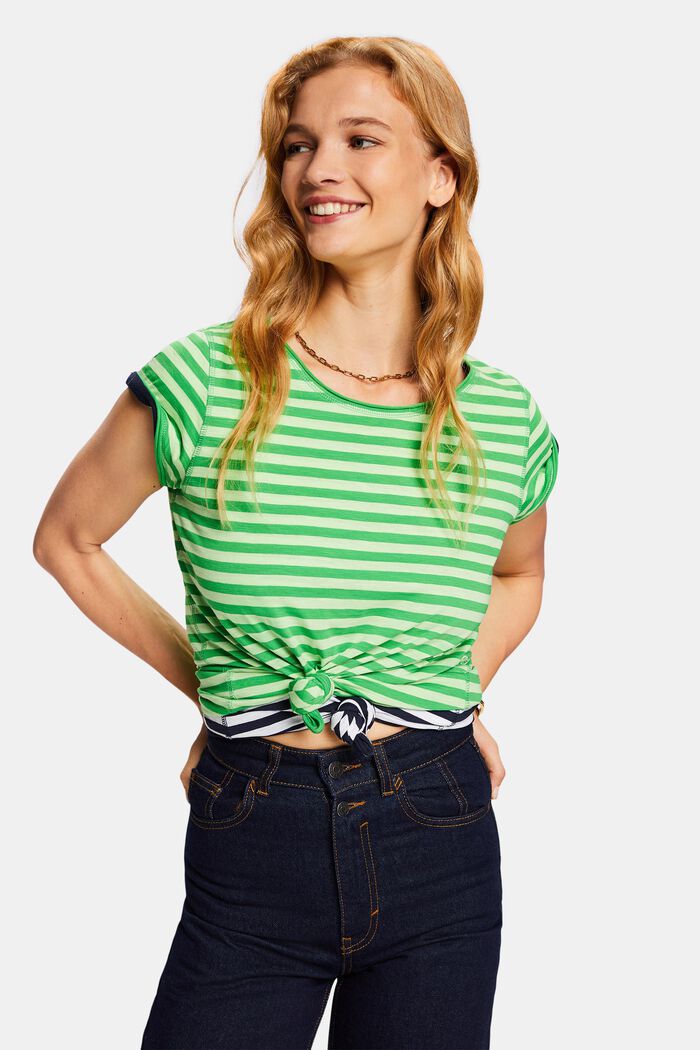 Streifen-T-Shirt mit Rollkanten, GREEN, detail image number 0