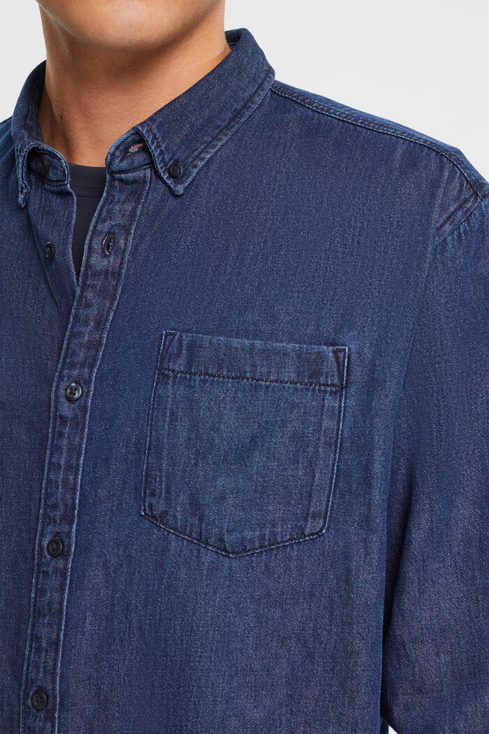 Jeanshemd mit aufgesetzter Tasche, BLUE DARK WASHED, detail image number 0