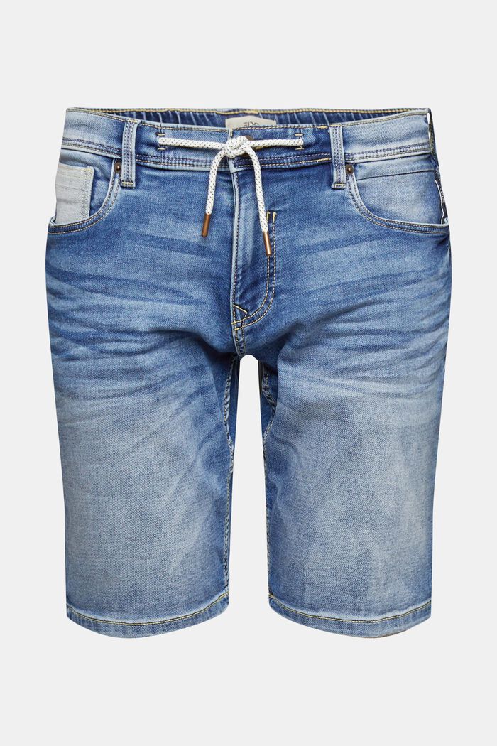 Kurze Jeans-Shorts mit Kordelzug, BLUE LIGHT WASHED, overview