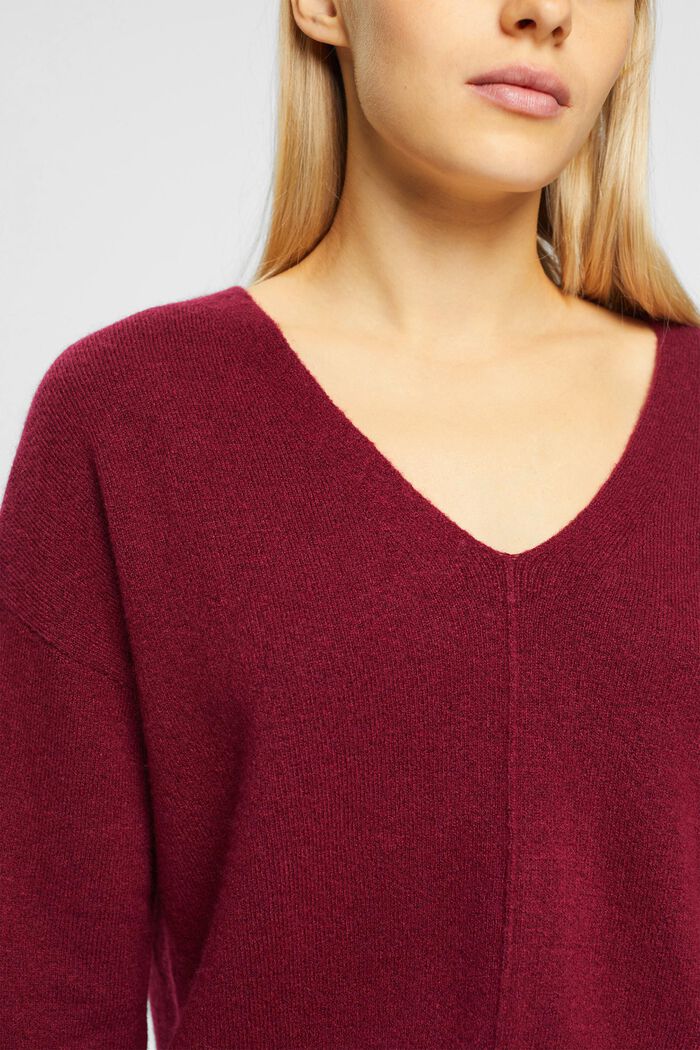 V-Ausschnitt-Pullover aus Wollmix, CHERRY RED, detail image number 0