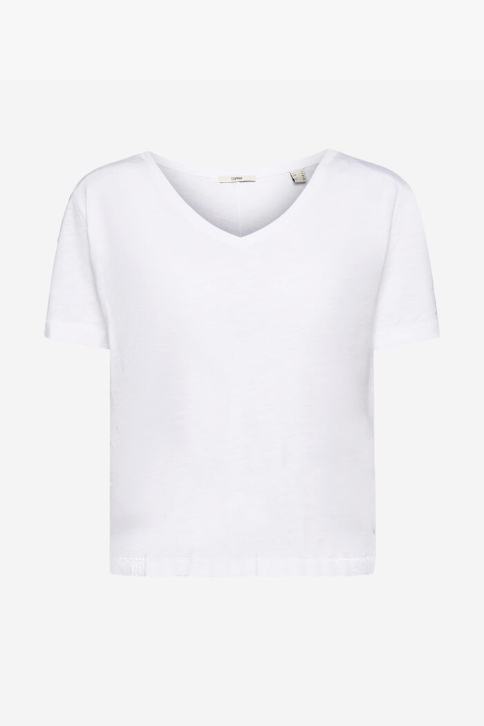 Baumwoll-T-Shirt mit V-Ausschnitt und Ziernähten, WHITE, detail image number 6