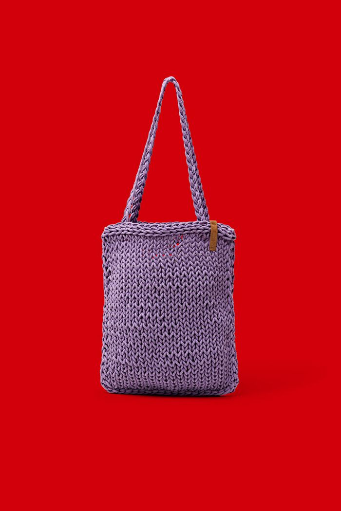 Tote Bag aus gehäkelter Baumwolle im Colorblock, LILAC, detail image number 0