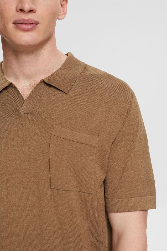Polo-Shirt aus Feinstrick, LENZING™ ECOVERO™, CARAMEL, detail image number 2