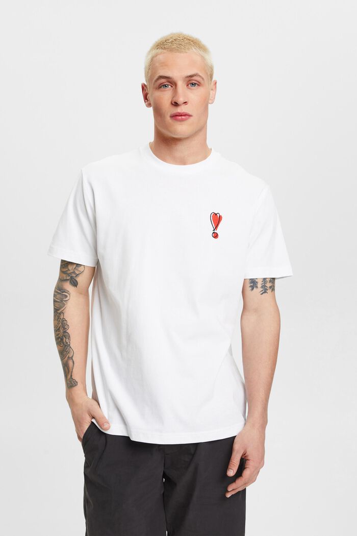T-Shirt mit Herzmotiv aus nachhaltiger Baumwolle, WHITE, detail image number 0