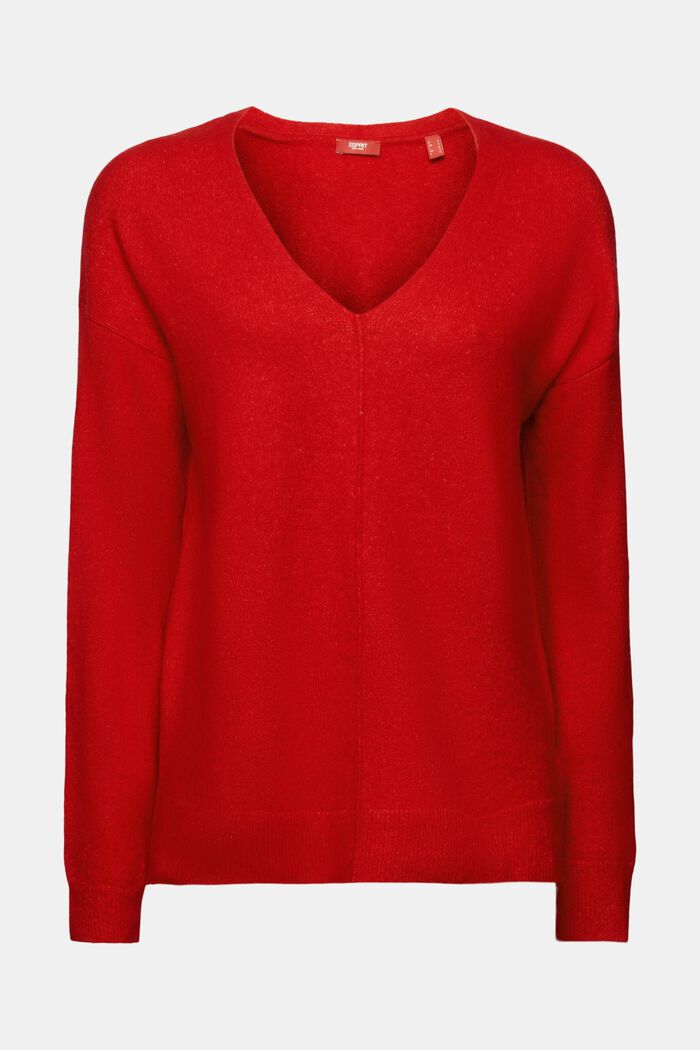 Wollmix-Pullover mit V-Ausschnitt, DARK RED, detail image number 6