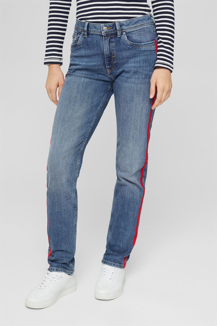 Stretch-Jeans mit Kontraststreifen, BLUE MEDIUM WASHED, detail image number 0