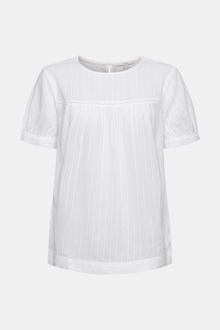 Kurzarm-Bluse mit Webmuster, 100% Baumwolle, WHITE, detail image number 6