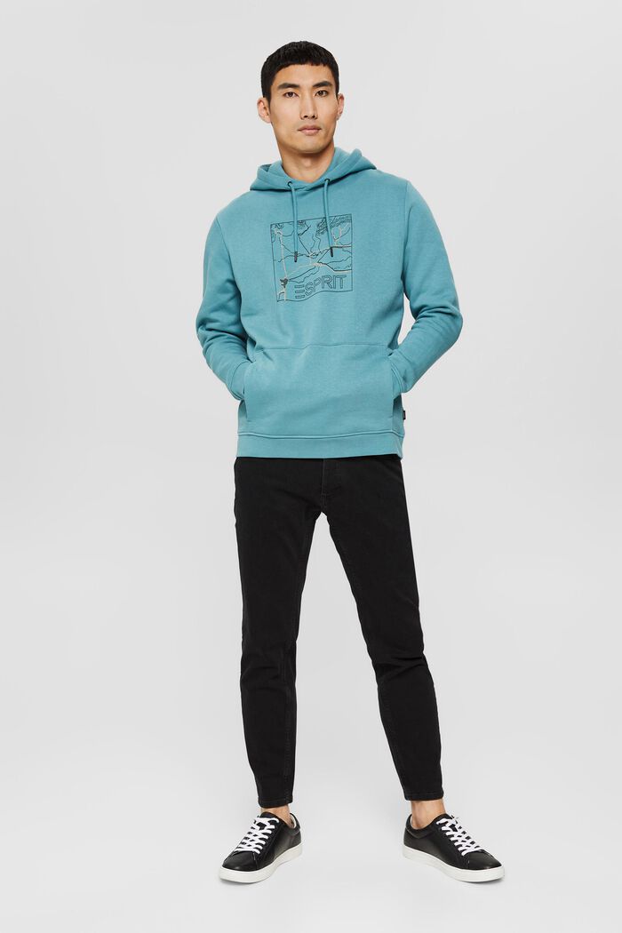 Recycelt: Sweatshirt-Hoodie mit Print, TURQUOISE, detail image number 1