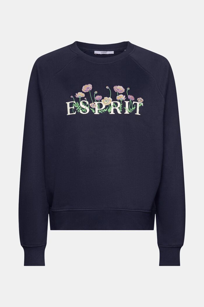Sweatshirt mit Logoprint und Blumenstickereien, NAVY, detail image number 6