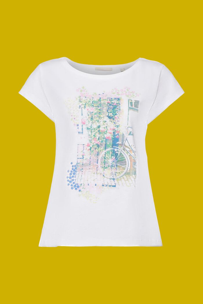 T-Shirt mit Print auf der Vorderseite, 100 % Baumwolle, WHITE, detail image number 5