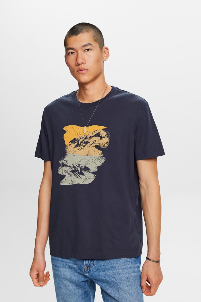 Baumwoll-T-Shirt mit Print, PETROL BLUE, detail image number 1