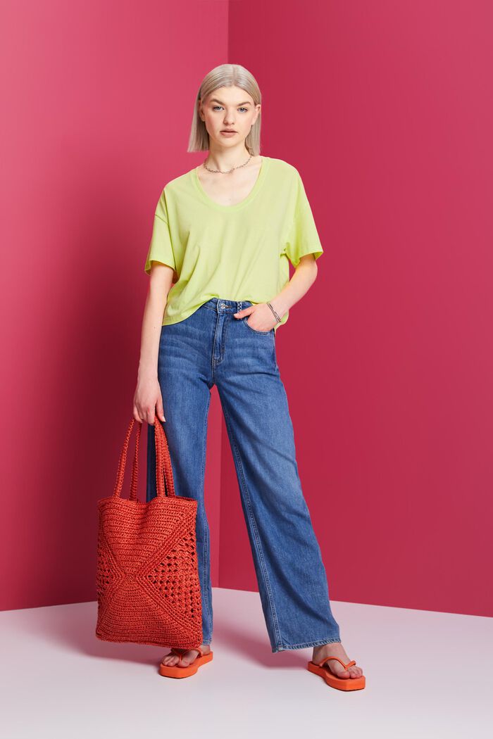 Oversize Cropped-T-Shirt, 100 % Baumwolle, LIME YELLOW, detail image number 1