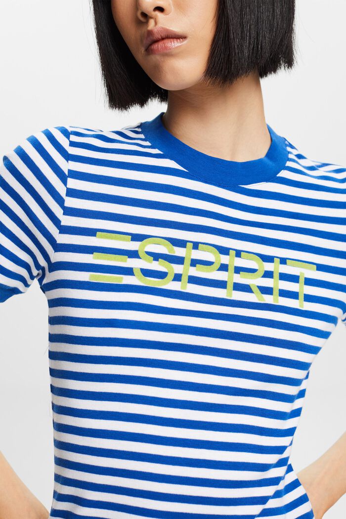 Gestreiftes Baumwoll-T-Shirt mit Logo-Print, BRIGHT BLUE, detail image number 2