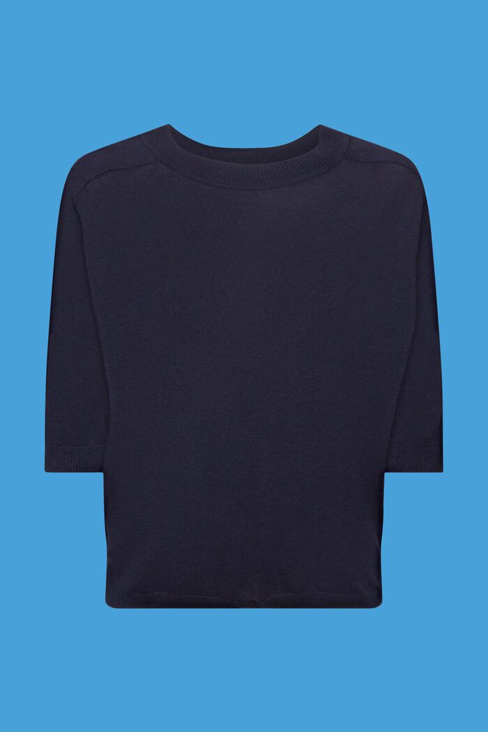 Pullover mit verkürzten Ärmeln und Leinenanteil, NAVY, detail image number 6