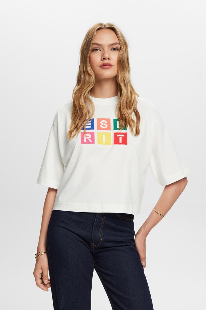 Baumwoll-T-Shirt mit Logostickerei, OFF WHITE, detail image number 0