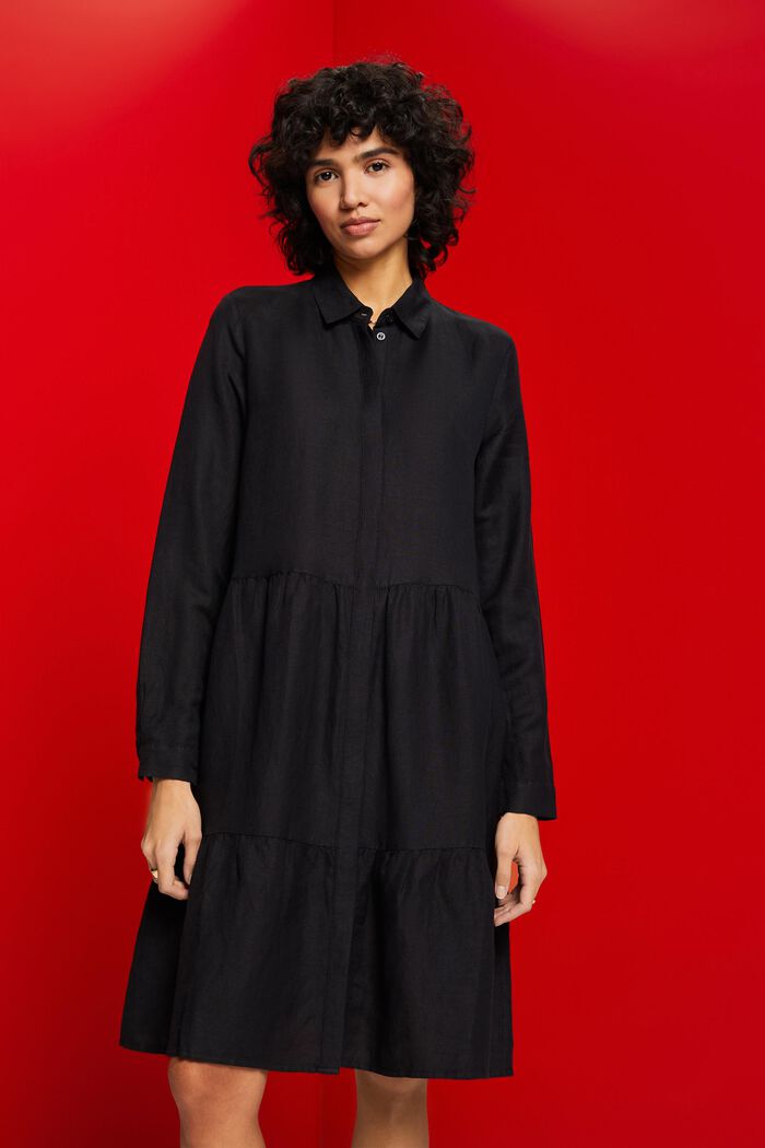 Hemdkleid in Minilänge aus Leinenmix, BLACK, detail image number 0