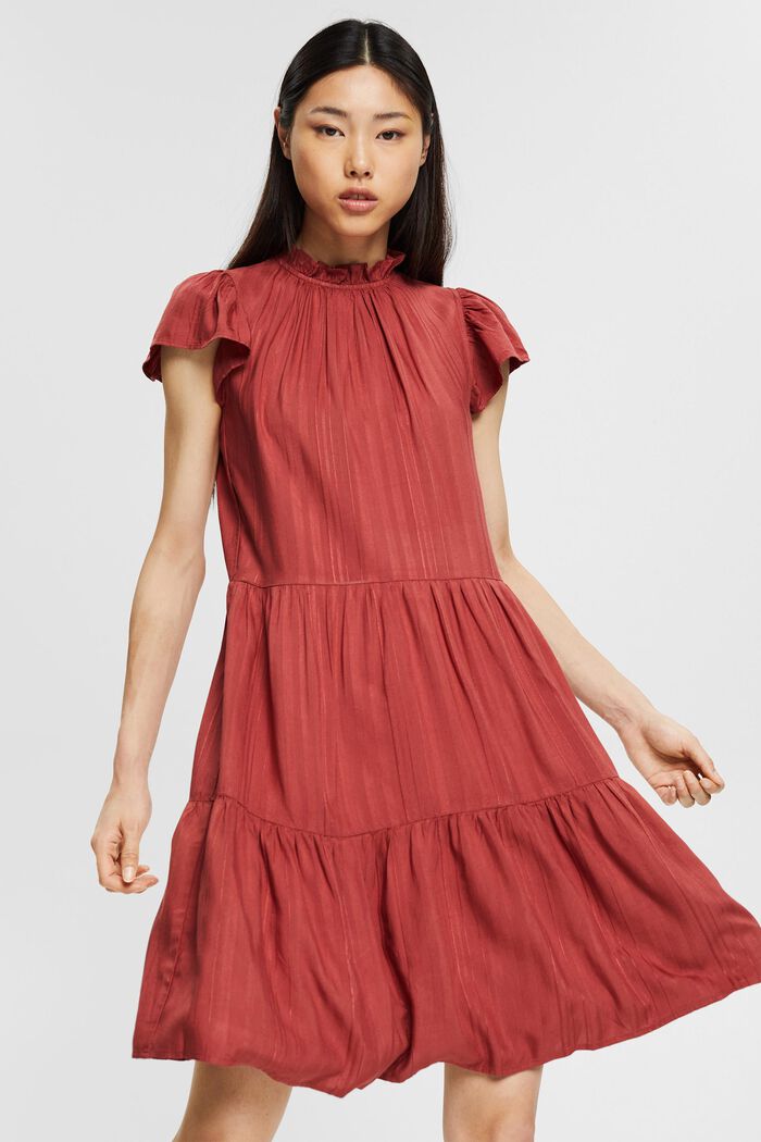 Kleid mit Rüschen-Kragen, LENZING™ ECOVERO™, TERRACOTTA, detail image number 0