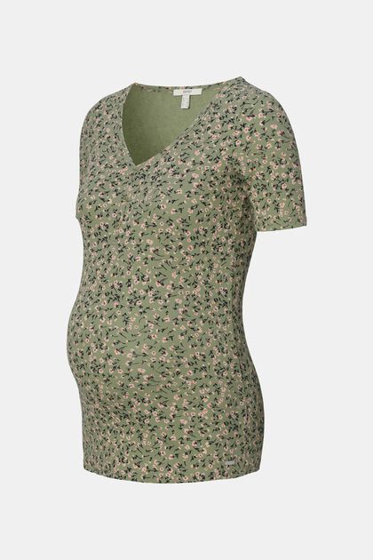 T-Shirt mit Millefleurs-Muster, Bio-Baumwolle, REAL OLIVE, overview