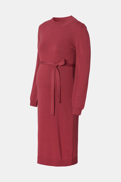 Midi-Kleid in Strickqualität mit abnehmbarem Gürtel, DARK RED, overview
