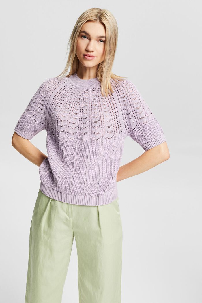 Kurzarm-Pullover aus 100% Baumwolle, LILAC, detail image number 0