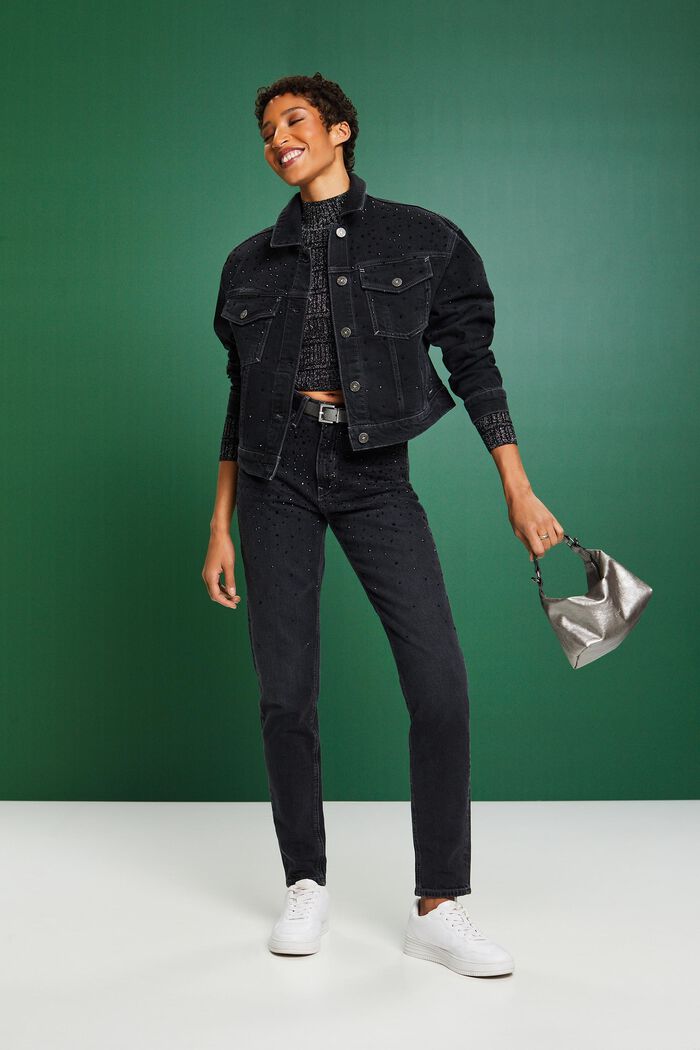 Retro-Classic-Jeans mit hohem Bund, BLACK DARK WASHED, detail image number 1