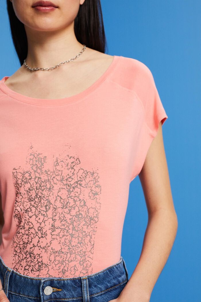 T-Shirt mit Print, LENZING™ ECOVERO™, CORAL, detail image number 2