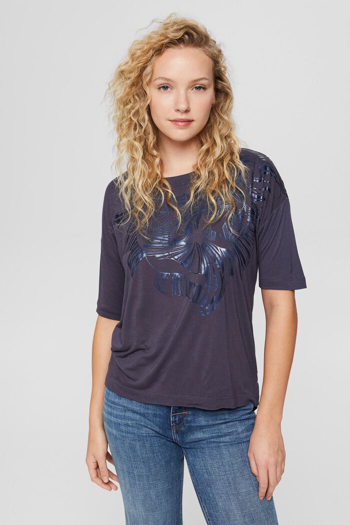 T-Shirt mit Metallic-Print, LENZING™ ECOVERO™, DARK BLUE, detail image number 0