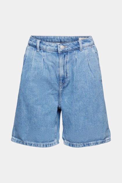 Jeans-Shorts mit Bundfalten, BLUE LIGHT WASHED, overview