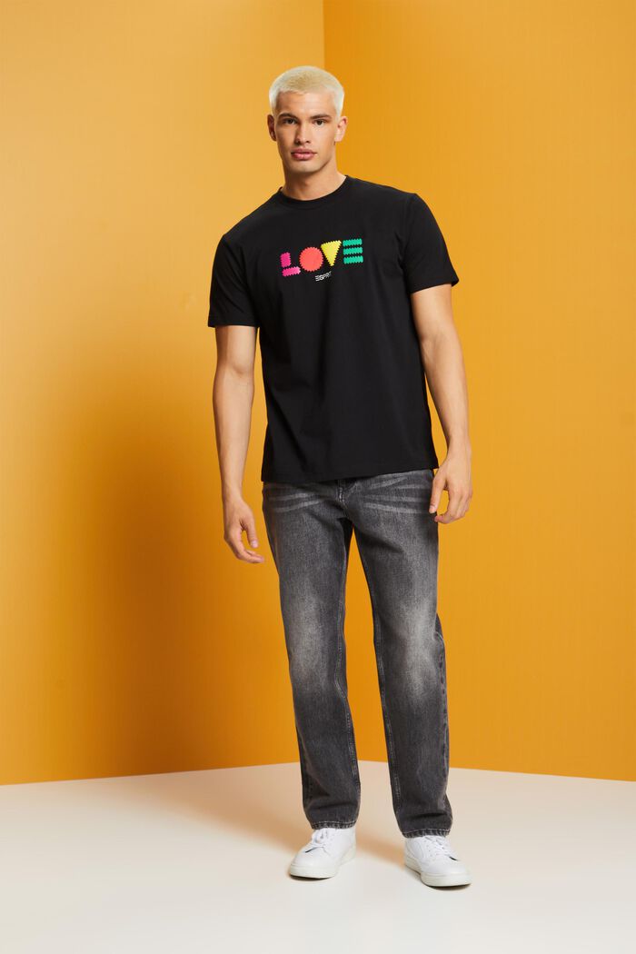 T-Shirt aus Bio-Baumwolle mit geometrischem Print, BLACK, detail image number 4