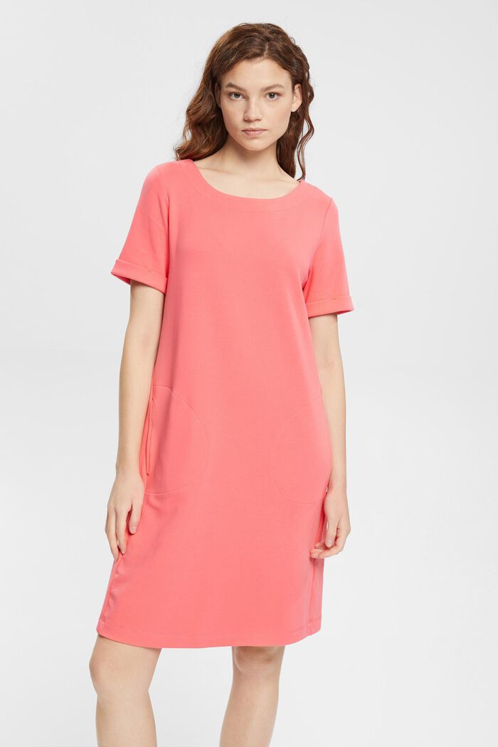 Jersey-Kleid aus Baumwollstretch, CORAL RED, detail image number 1