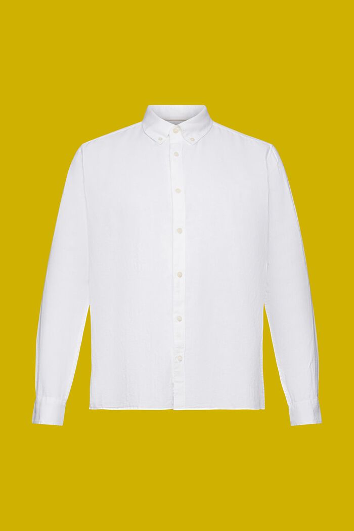 Button-Down-Hemd aus Baumwolle und Leinen, WHITE, detail image number 7