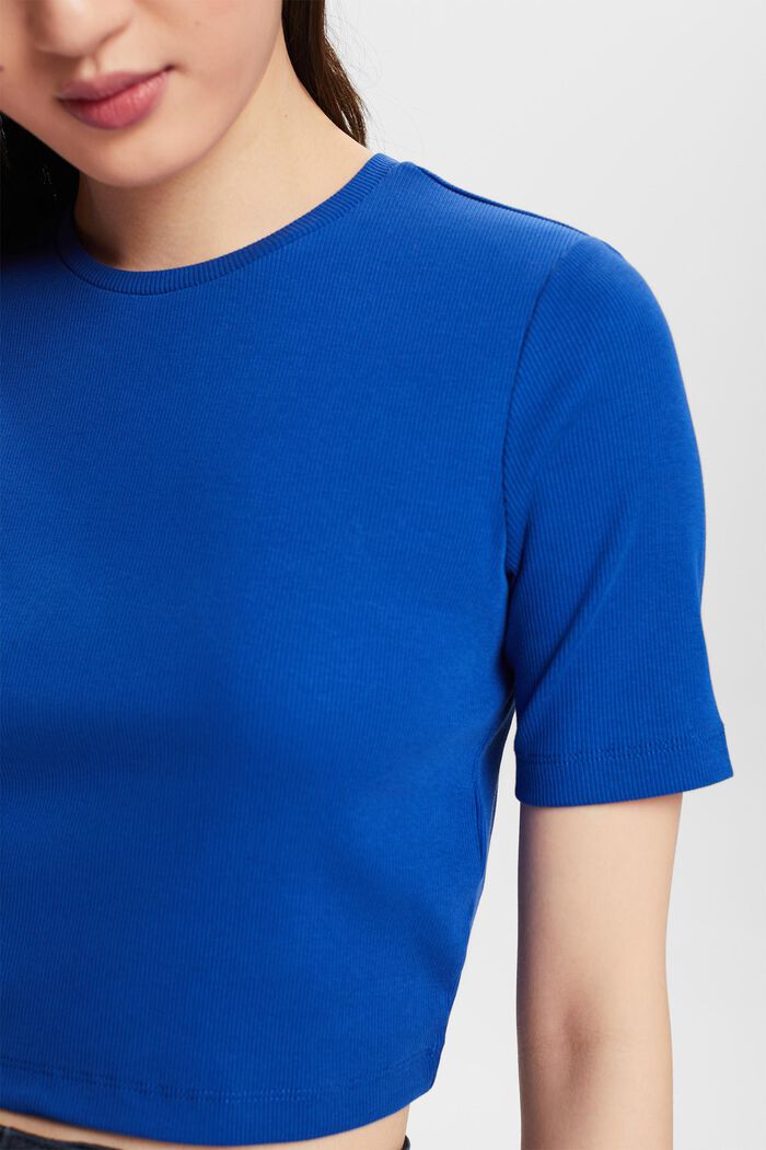 Geripptes Baumwoll-T-Shirt in verkürzter Länge, BRIGHT BLUE, detail image number 3