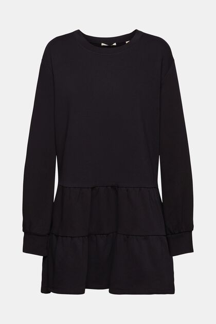 Mini-Sweatshirt-Kleid mit Rüschen, BLACK, overview