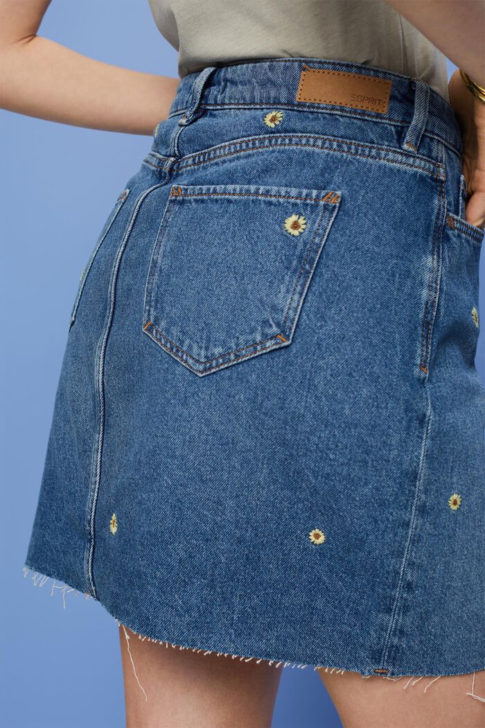 Jeans-Minirock mit Stickerei, BLUE DARK WASHED, detail image number 4