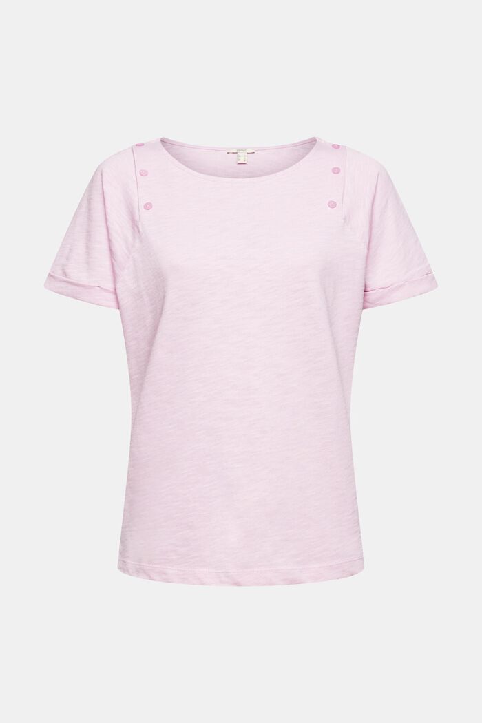 T-Shirt mit Knöpfen, 100% Baumwolle, PINK, overview