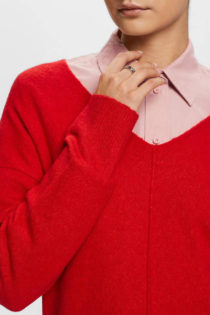 Wollmix-Pullover mit V-Ausschnitt, DARK RED, detail image number 2