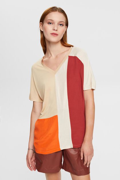 T-Shirt im Colourblock-Design, LENZING™ ECOVERO™