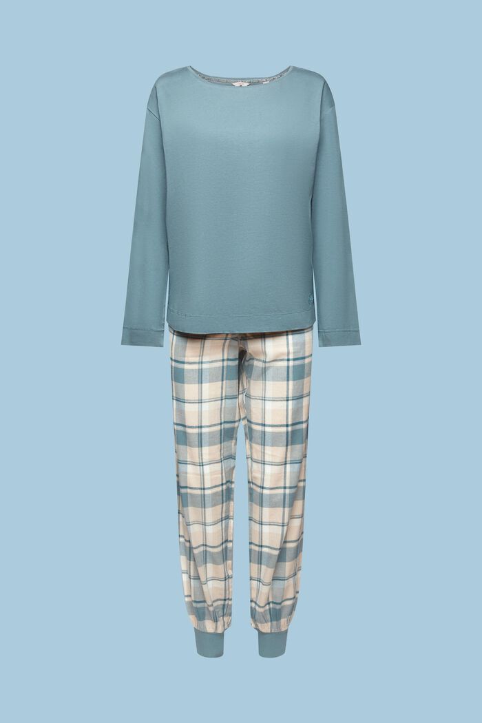 Pyjama-Set aus kariertem Flanell, NEW TEAL BLUE, detail image number 5