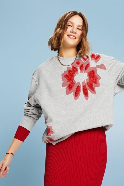 Oversize Sweatshirt mit Print und Zierperlen