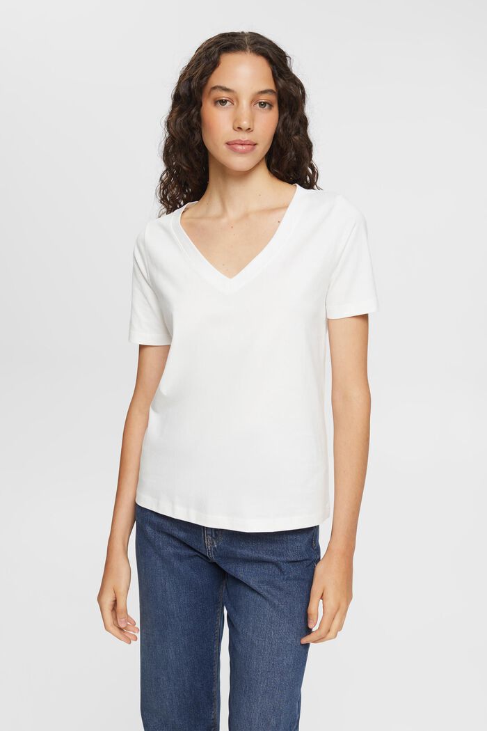 T-Shirt mit V-Ausschnitt, OFF WHITE, detail image number 0