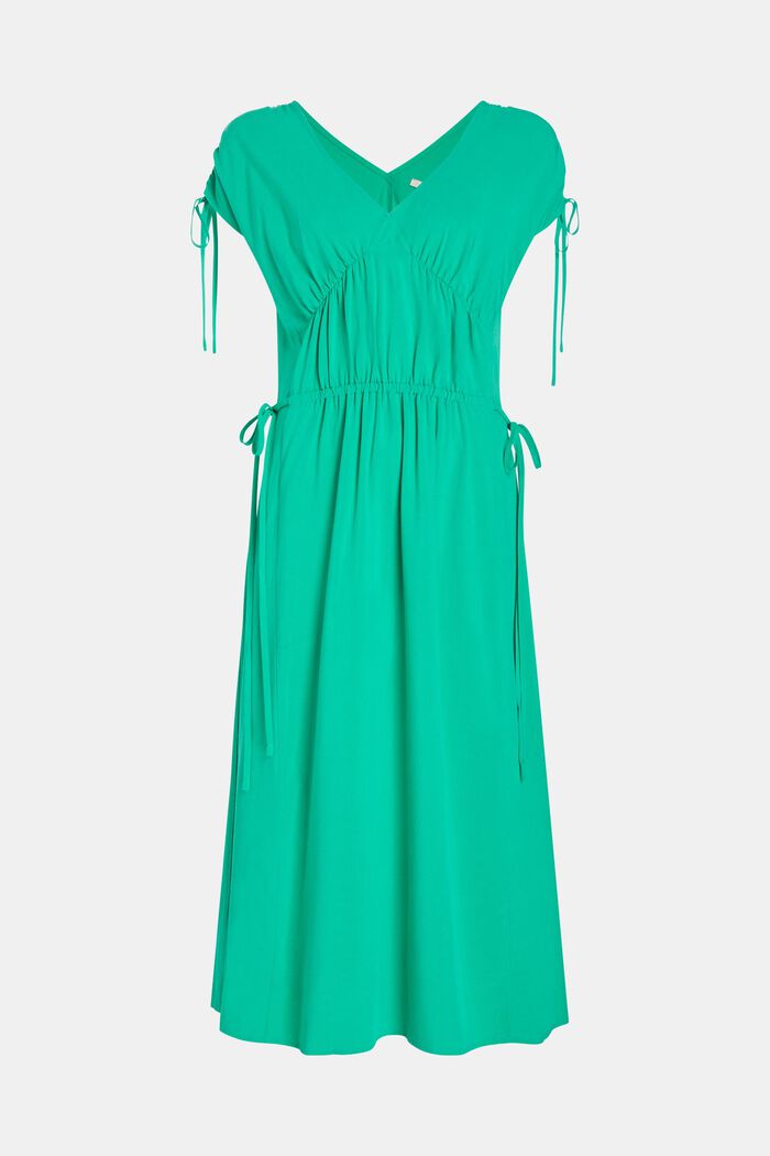 RAYON SILK Kleid mit Rüschen-V-Ausschnitt, GREEN, detail image number 4