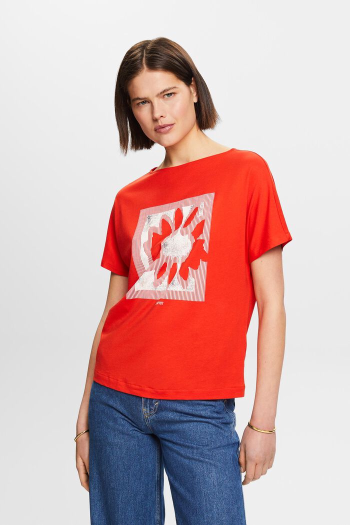 Jersey-T-Shirt mit Print vorne, RED, detail image number 0