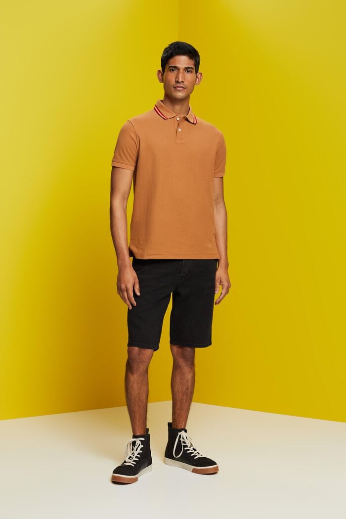 Piqué-Poloshirt mit Glitzer, 100 % Baumwolle, CAMEL, detail image number 4