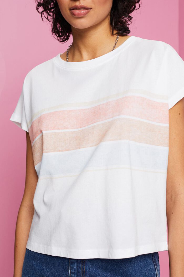 Verkürztes Streifen-T-Shirt aus Baumwolle, WHITE, detail image number 2
