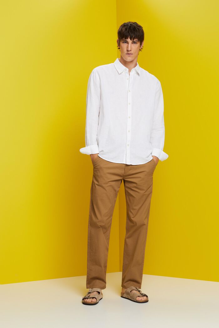 Button-Down-Hemd aus Baumwolle und Leinen, WHITE, detail image number 5