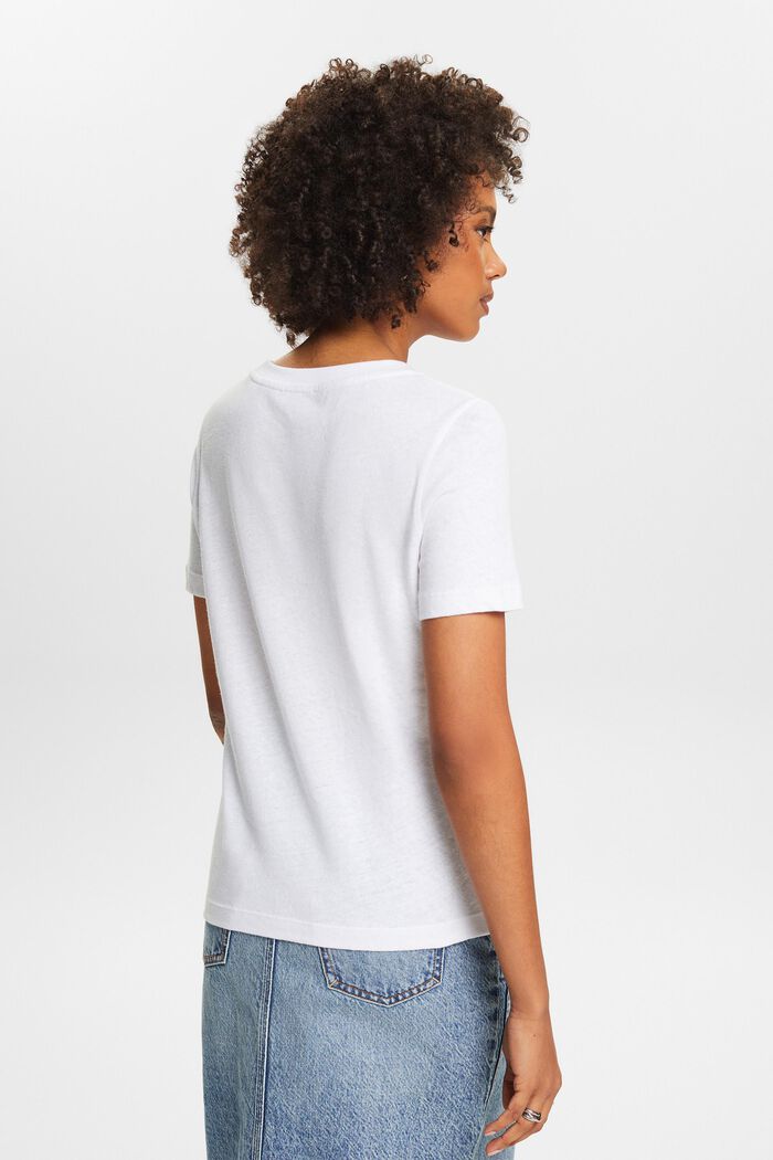 T-Shirt aus Baumwolle-Leinen-Mix, WHITE, detail image number 2